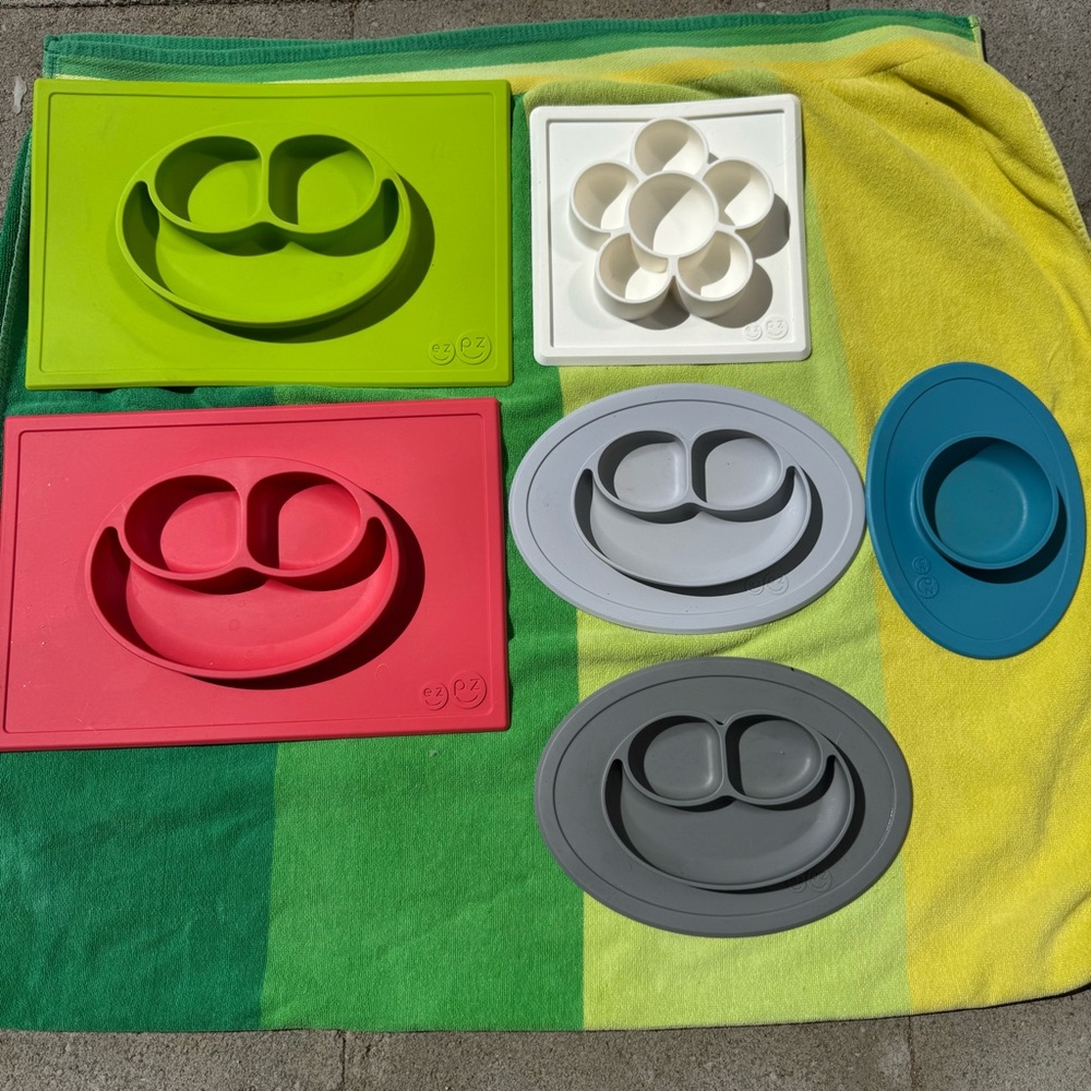 EZPZ SILICONE BABY TODDLER FEEDING MAT PLATE BOWL 6 PIECE SET